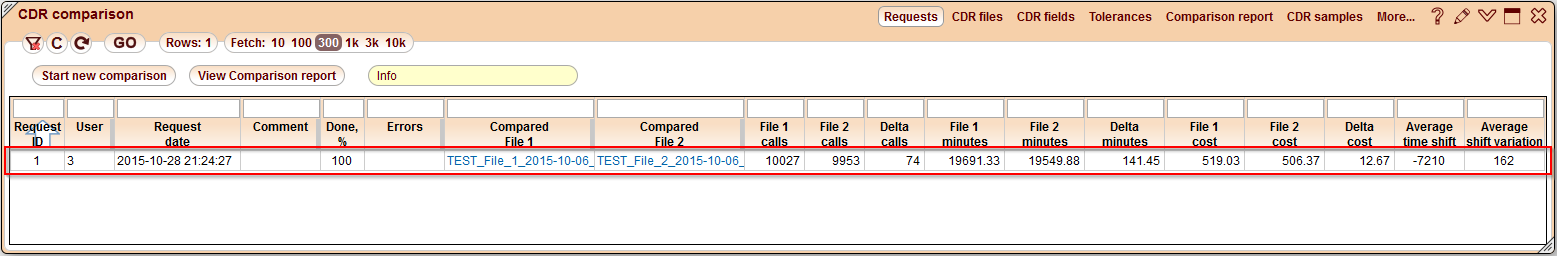 5gVision CDR comparison, Cdrcomp comparison requests