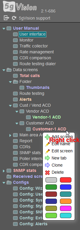 5gVision User interface, Menu tree overview