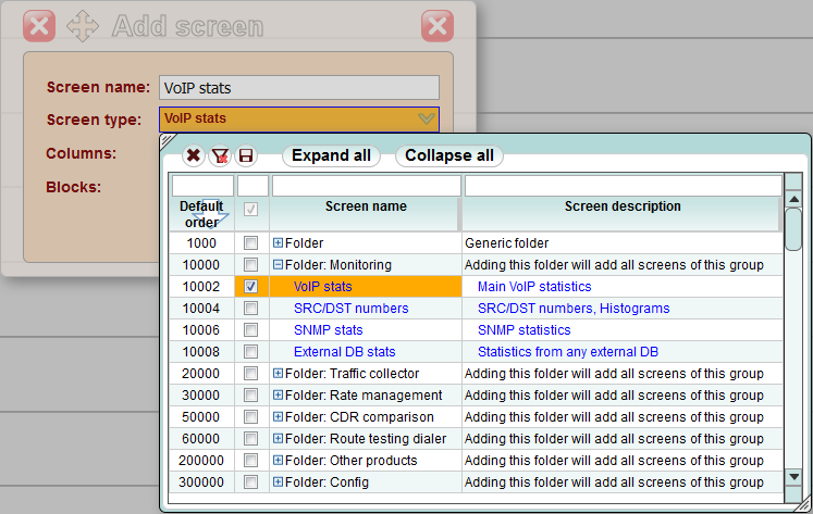 5gVision User interface, Menu tree screen types