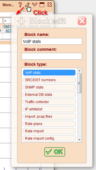 5gVision User interface, Main screen block edit window