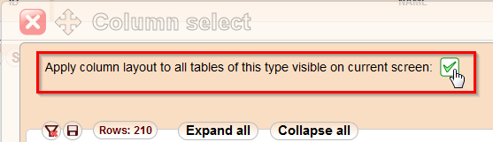 5gVision User interface, Main screen column selection