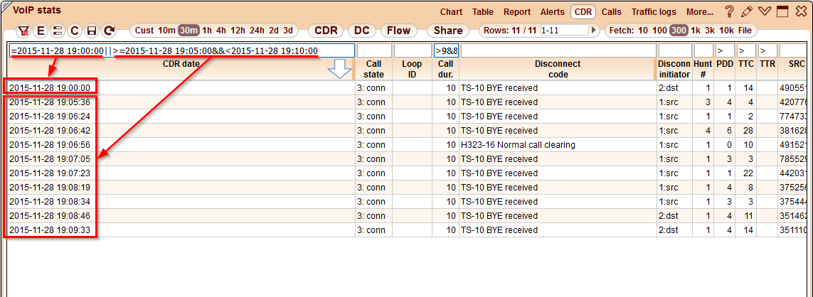 5gVision User interface, Filtering filtering dates