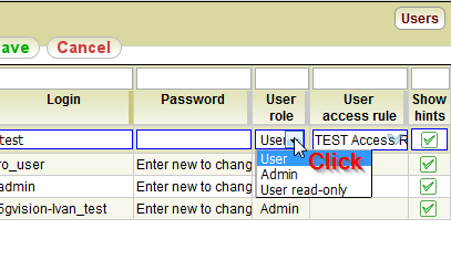 5gVision User interface, Config users managing users