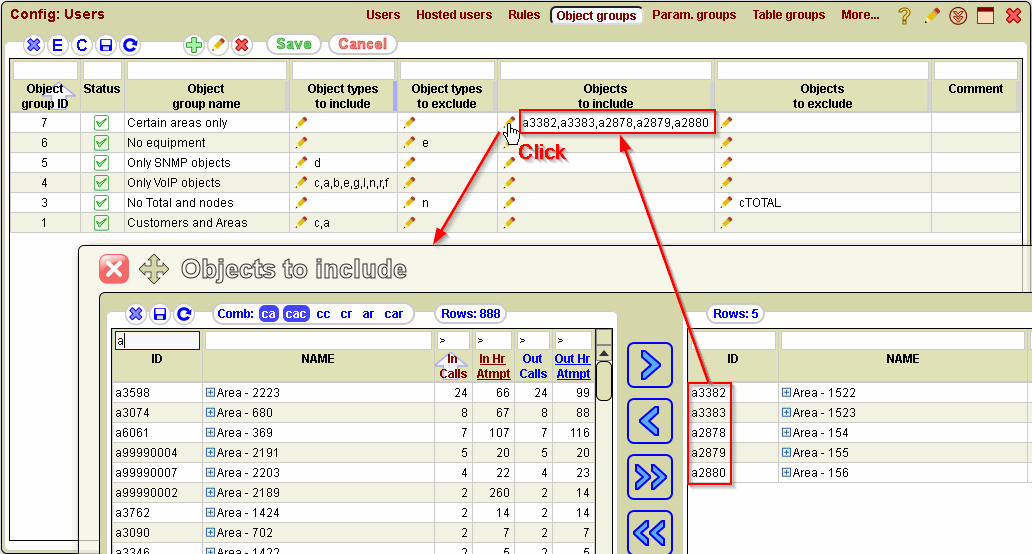 5gVision User interface, Config users object groups