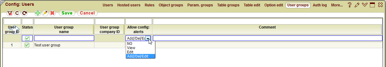 5gVision User interface, Config users user groups