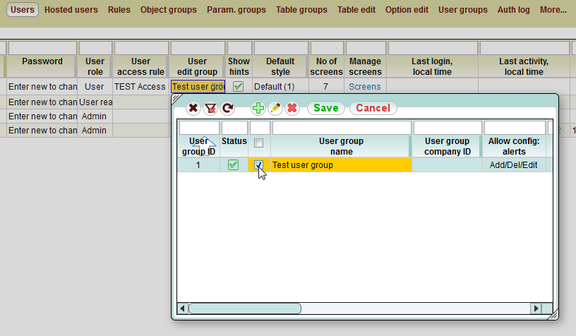 5gVision User interface, Config users user groups
