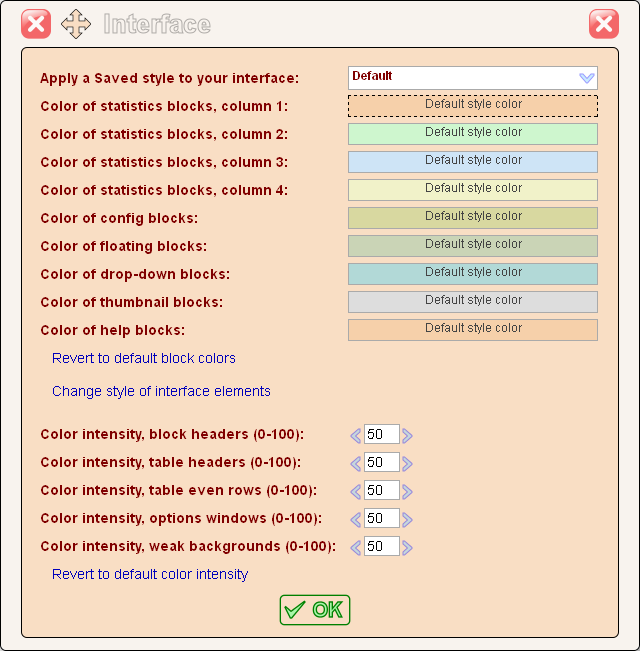 5gVision User interface, Config styles modifying default