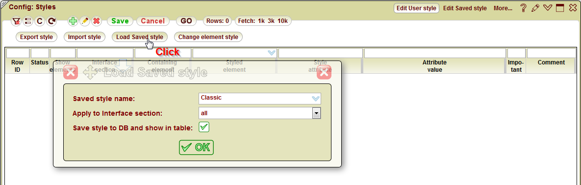 5gVision User interface, Config styles edit user style