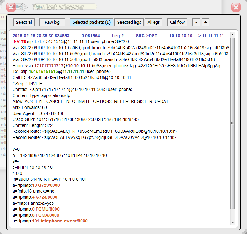 5gVision Traffic collector, Signaling collector packet viewing