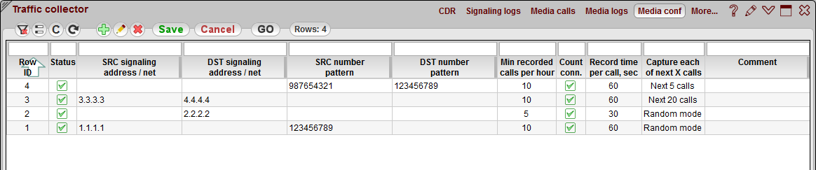 5gVision Traffic collector, Media collector media conf