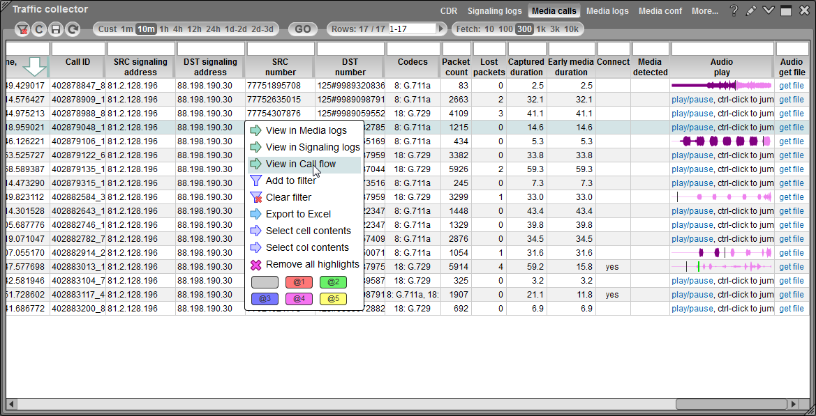 5gVision Traffic collector, Media collector media calls