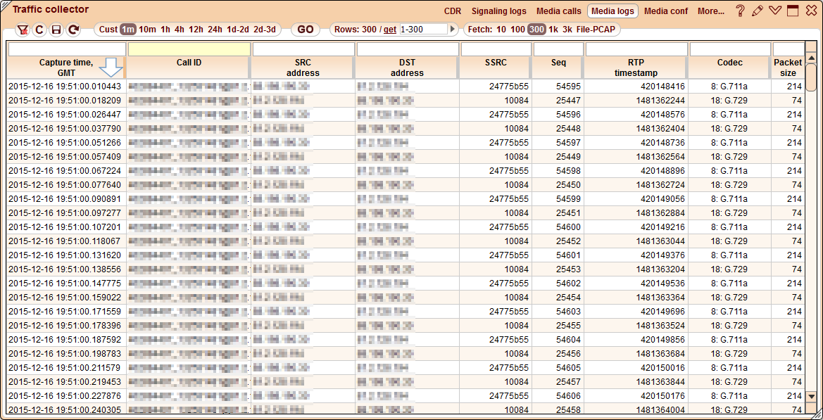 5gVision Traffic collector, Media collector media logs