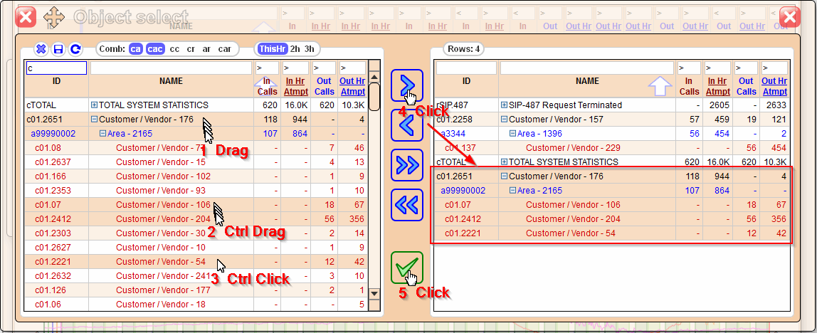 5gVision Monitoring and alerting, Chart object selection