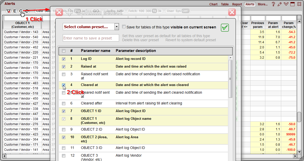 5gVision Monitoring and alerting, Alerts alert log