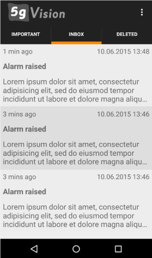 5gVision Monitoring and alerting, Alerts mobile client
