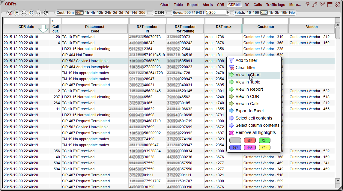 5gVision Monitoring and alerting, Cdr cdrbill