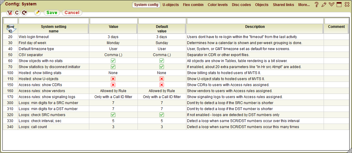 5gVision Monitoring and alerting, Config system system config