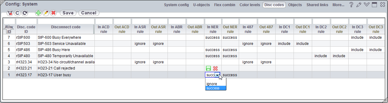 5gVision Monitoring and alerting, Config system disconnect codes