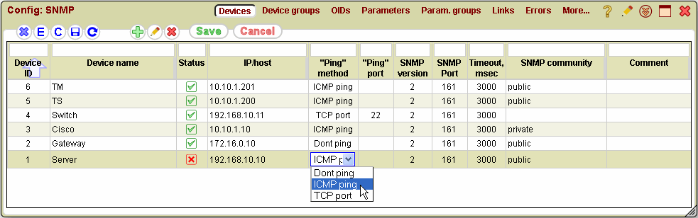 5gVision Monitoring and alerting, Config snmp devices