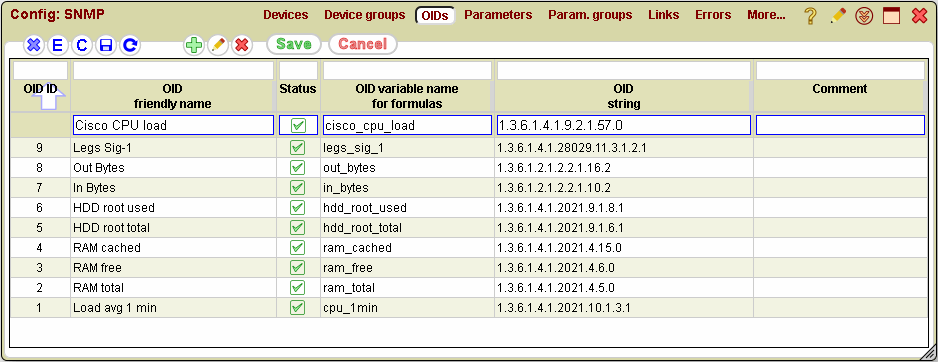 5gVision Monitoring and alerting, Config snmp oids