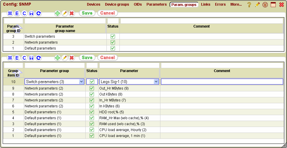5gVision Monitoring and alerting, Config snmp snmp parameter groups