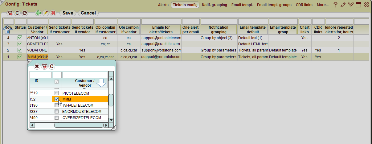 5gVision Monitoring and alerting, Config tickets