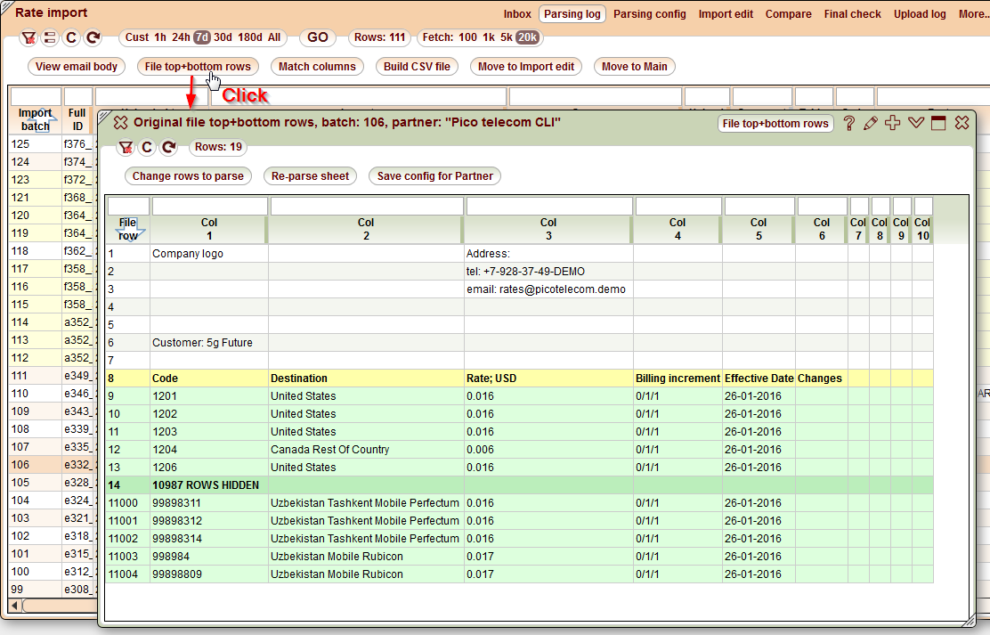 5gVision Rate management, Rate import advanced