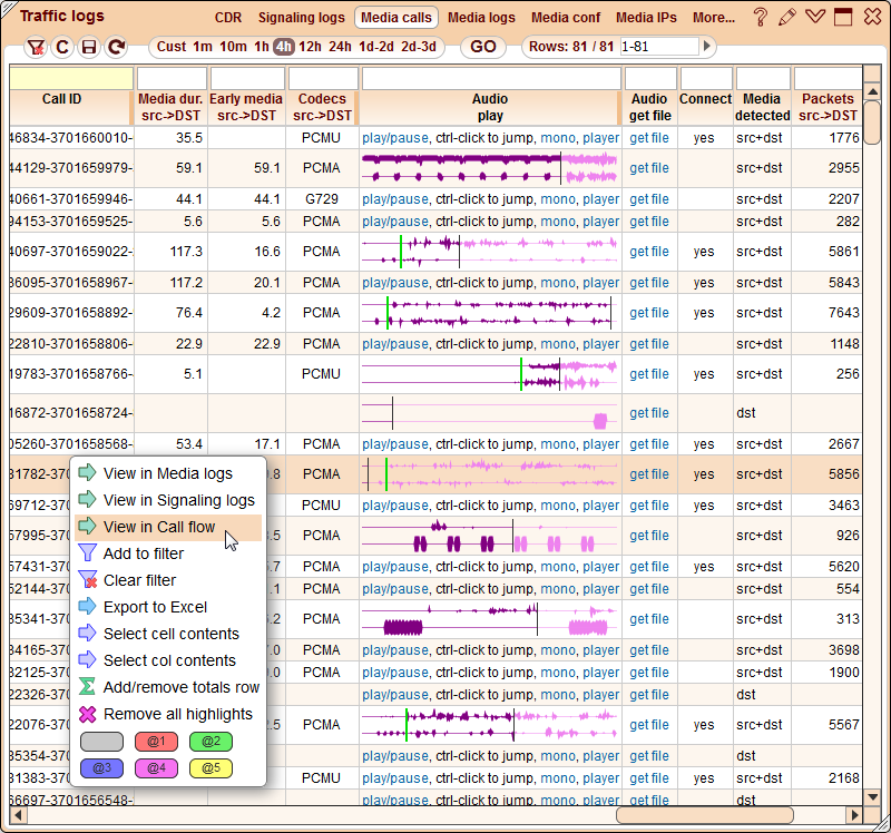 5gVision VoIP Monitor Media logs