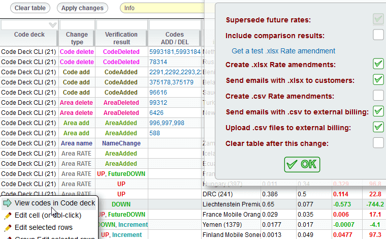 Customer rate generation and rate amendments